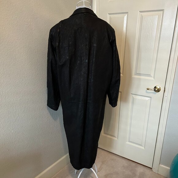 Vintage Men's Dual Control Full Length Black Duster/Trench Coat - Size L - Picture 2 of 7
